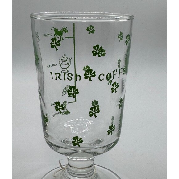 Irish Coffee Glass With Green Shamrock Pattern & Recipe Detail St Patrick's Day - Picture 1 of 11